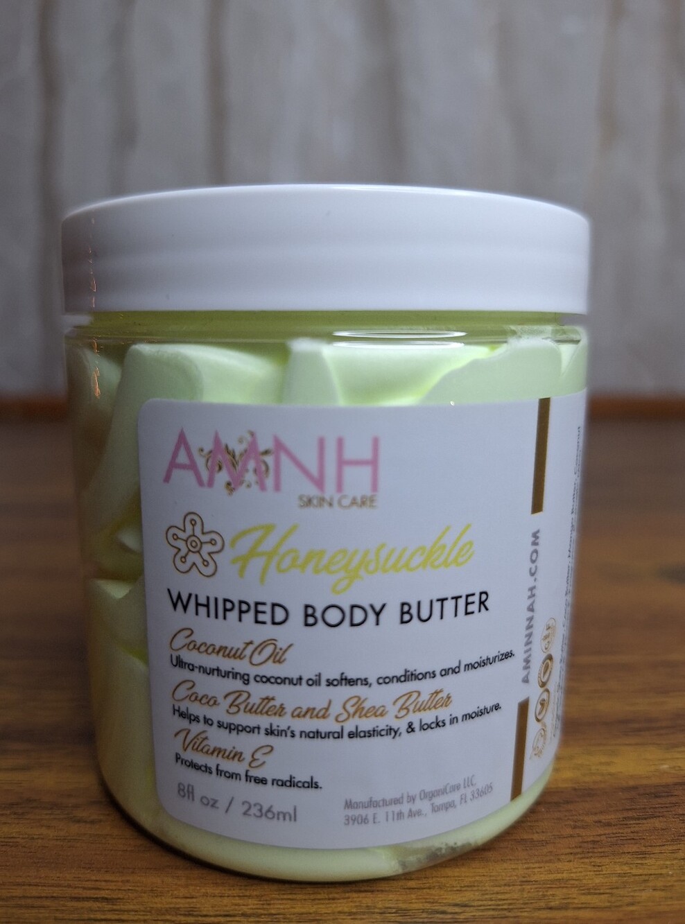 AMINNAH Skincare Honeysuckle Whipped Body Butter Jar 8oz Self Care Spa Gift